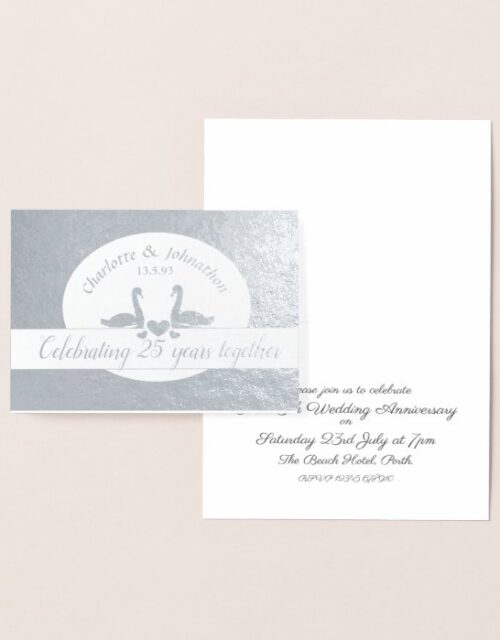 Swan silver 25th anniversary invitation card