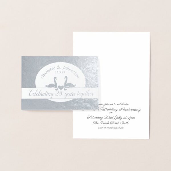 Swan silver 25th anniversary invitation card