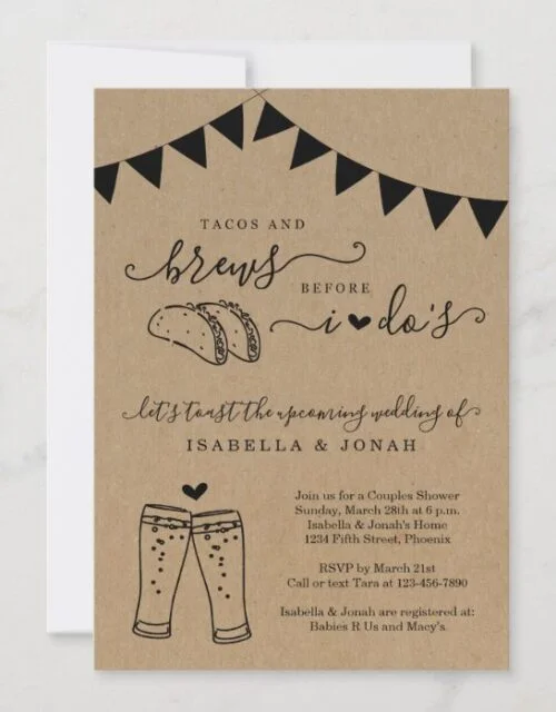 Tacos & Brews Before I Do's Couples' Bridal Shower Invitation