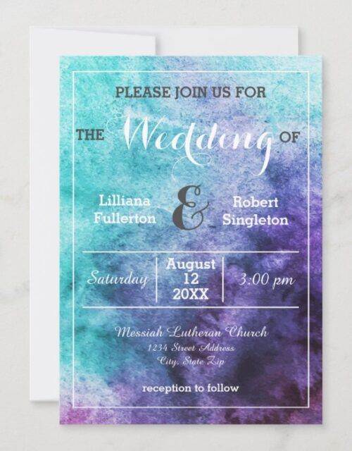 Teal Blue Purple Watercolor - Wedding Invitation