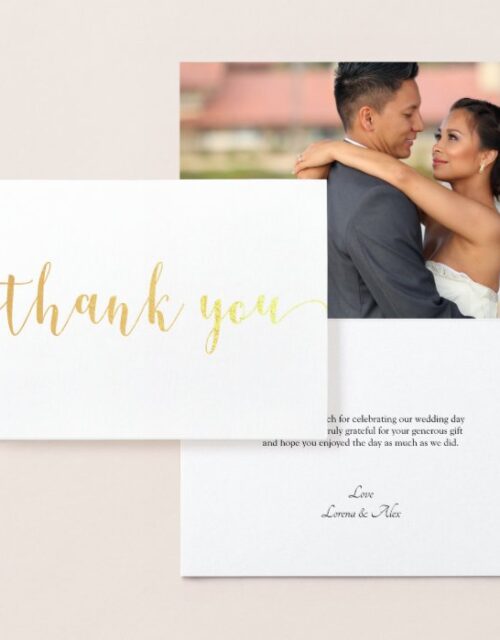 Thank You Wedding Photo Gold Foil Card