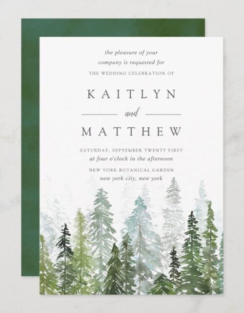 The Watercolor Pine Tree Forest Wedding Collection Invitation