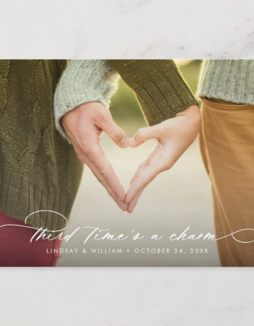 Third Time's a Charm Change the Date Announcement Postcard