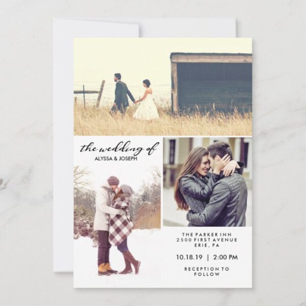Three Photos and Modern Typography Wedding Invite