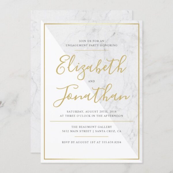 Trendy Typography | Chic Marble Engagement Party Invitation