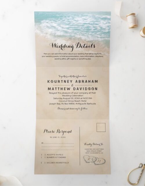 Tropical Beach 3 in 1 Wedding Tri-Fold Invitation