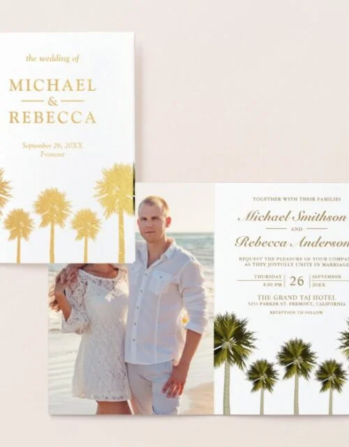 Tropical Gold Foil Palm Trees Wedding Invitation