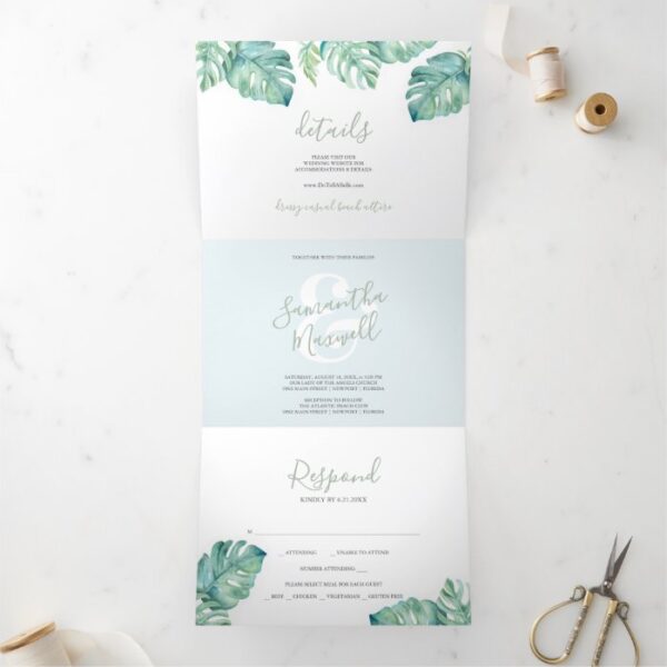 Tropical Greenery Trifold Wedding Invitation