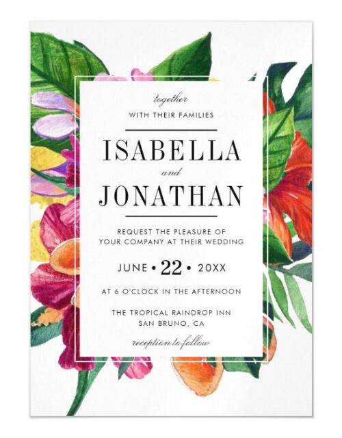 Tropical Hibiscus, Plumeria & Palm | Wedding Magnetic Invitation