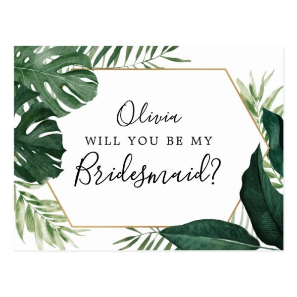 Tropical Monstera Bridesmaid Proposal Card