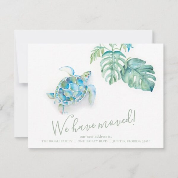 Tropical Moving Announcement Watercolor Sea Turtle