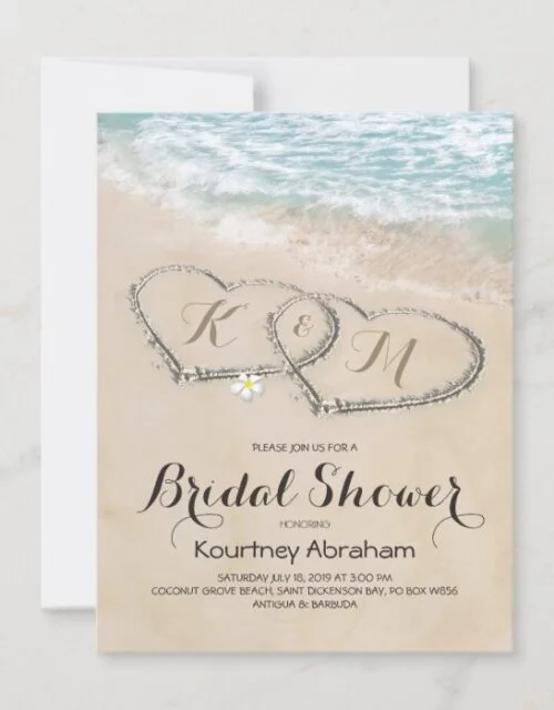 Tropical Vintage Beach Heart Bridal Shower Invitation