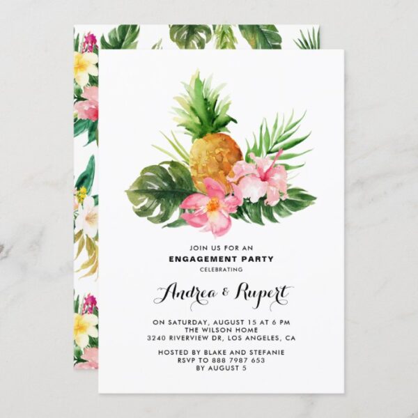 Tropical Watercolor Pineapple Engagement Party Invitation