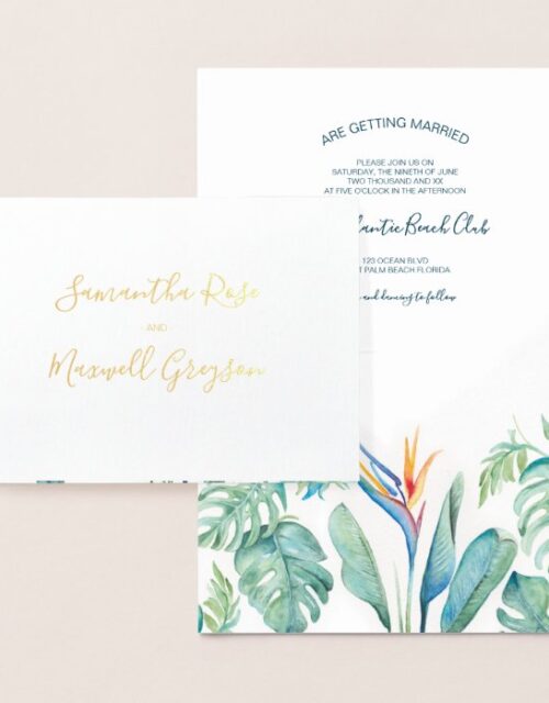 Tropical Watercolor Wedding Invitation Foil
