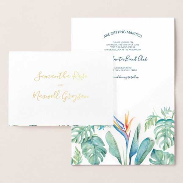 Tropical Watercolor Wedding Invitation Foil
