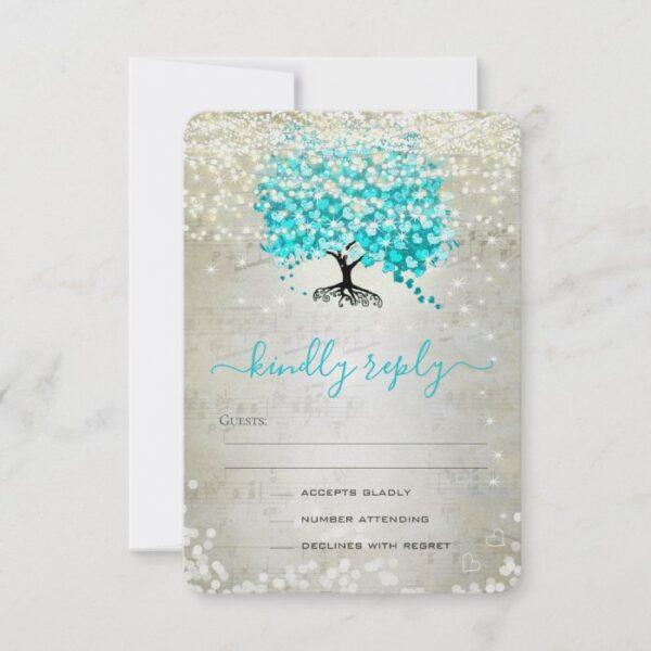 Turquoise Aqua Fairytale Lights and Stars Wedding RSVP Card