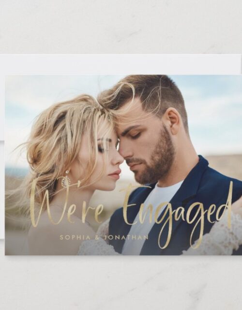 Two Photo with Faux Gold Script | Engagement Party Invitation