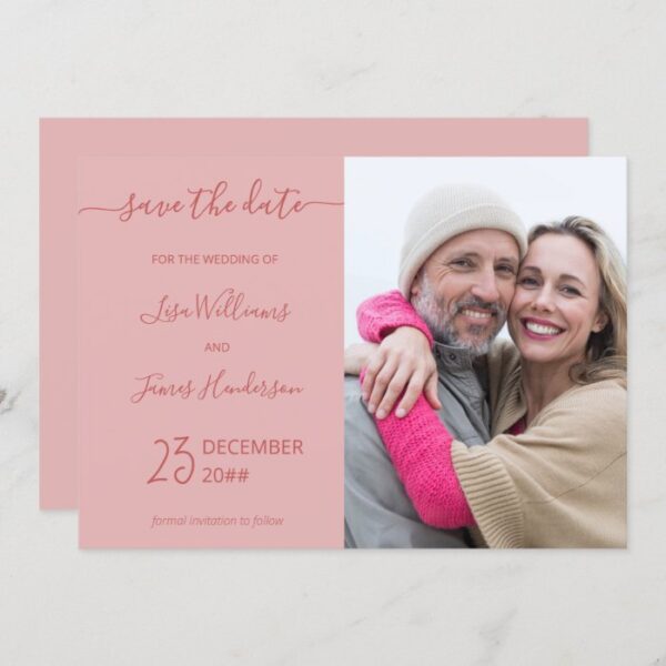 Two-Tone Dusty Pink Custom Photo Save the Date Invitation