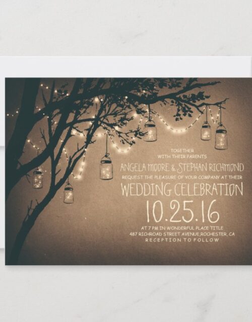 Vintage and Rustic Mason Jar String Lights Wedding Invitation