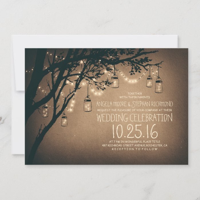 Vintage and Rustic Mason Jar String Lights Wedding Invitation