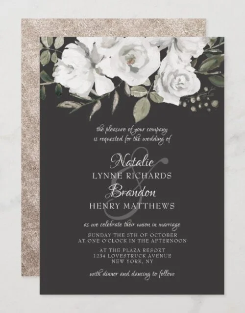Vintage Cherish White Floral & Rose Gold Wedding Invitation