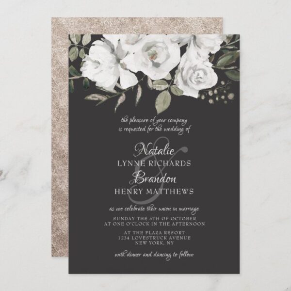 Vintage Cherish White Floral & Rose Gold Wedding Invitation