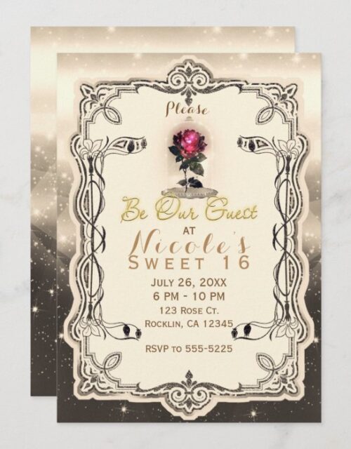 Vintage Magical Enchanted Rose Be our Guest Party Invitation