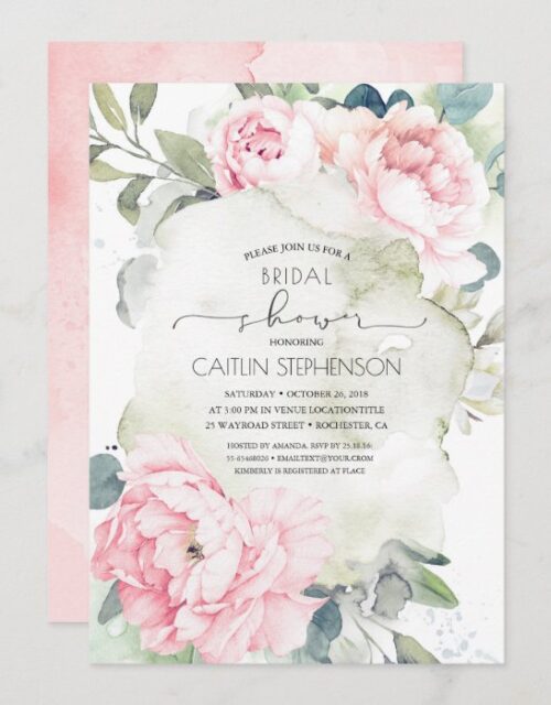 Vintage Pink Flowers and Greenery Bridal Shower Invitation