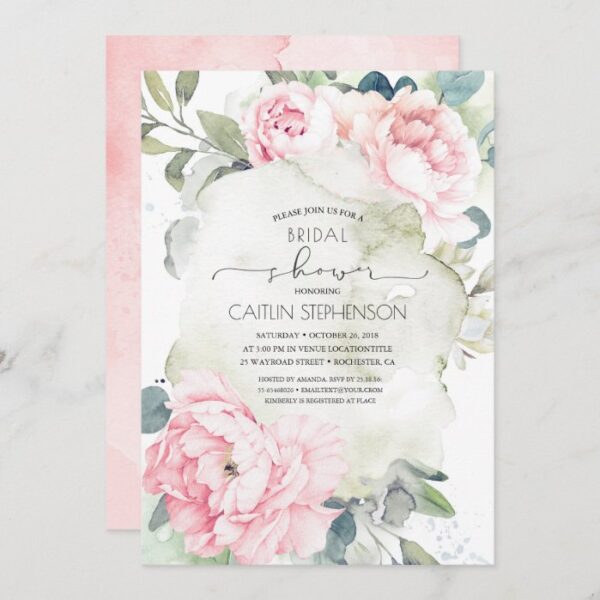 Vintage Pink Flowers and Greenery Bridal Shower Invitation