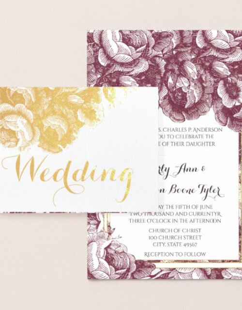 Vintage Purple Rose Gold Foil Wedding Invitations
