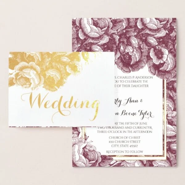 Vintage Purple Rose Gold Foil Wedding Invitations