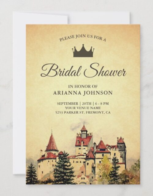 Vintage Royal Fairytale Castle Bridal Shower Invitation