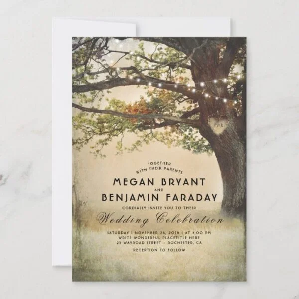 Vintage Rustic Fall Tree String of Lights Wedding Invitation