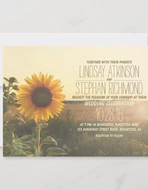 Vintage sunflower wedding invitations