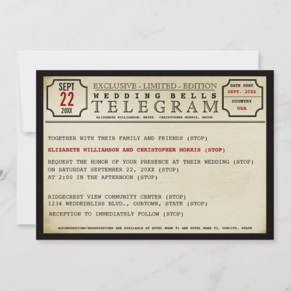Vintage Telegram Style Wedding Invitation