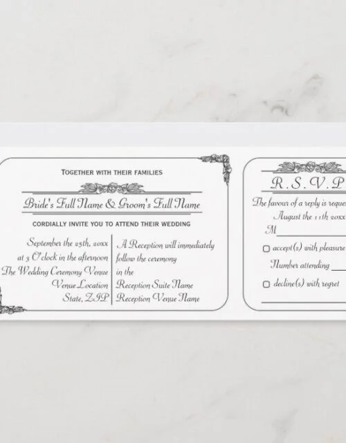 Vintage Ticket Style Wedding Invitation and RSVP