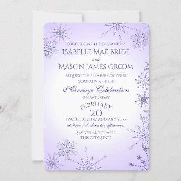 Violet Winter Snowflake Gems Wedding Invitation