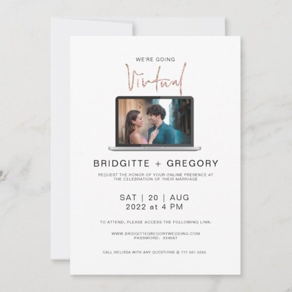 Virtual Online Photo Watercolor Wedding Invitation