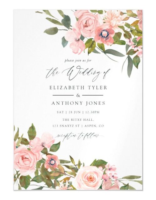 Watercolor Blush Pink and Rose Gold Roses Wedding Magnetic Invitation