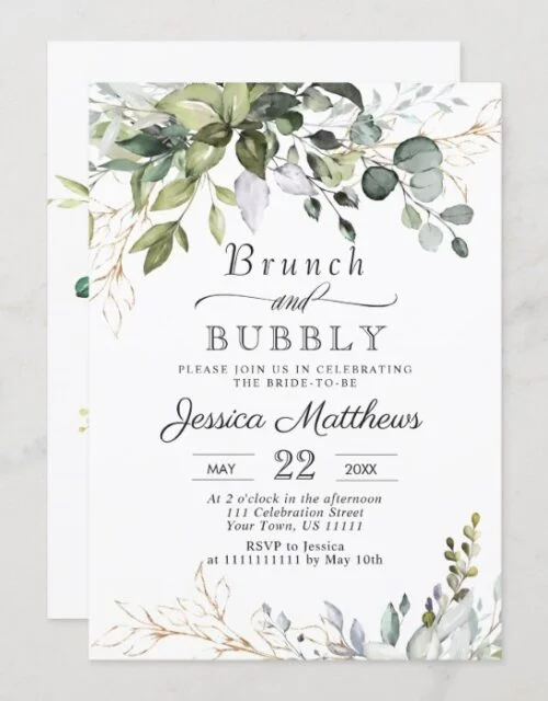 Watercolor Eucalyptus Greenery Brunch & Bubbly Invitation