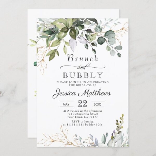 Watercolor Eucalyptus Greenery Brunch & Bubbly Invitation