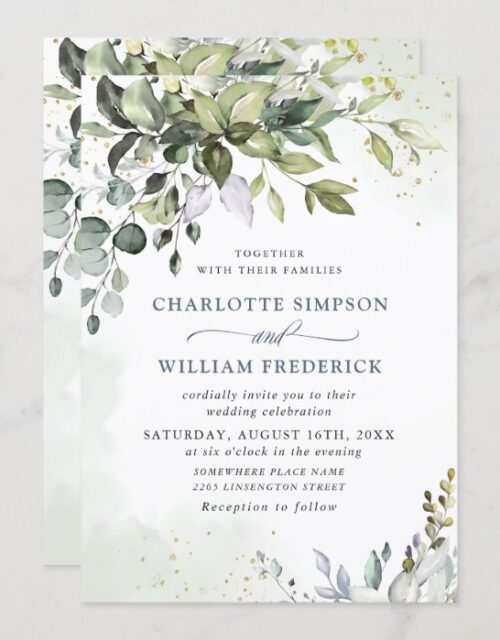 Watercolor Eucalyptus Greenery Wedding Invitation