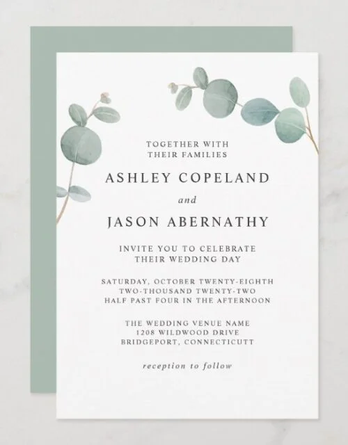 Watercolor Eucalyptus Greenery Wedding Invitation