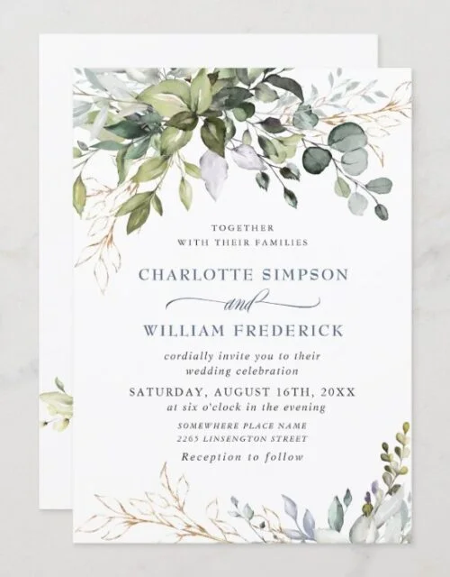 Watercolor Eucalyptus Greenery Wedding Invitation
