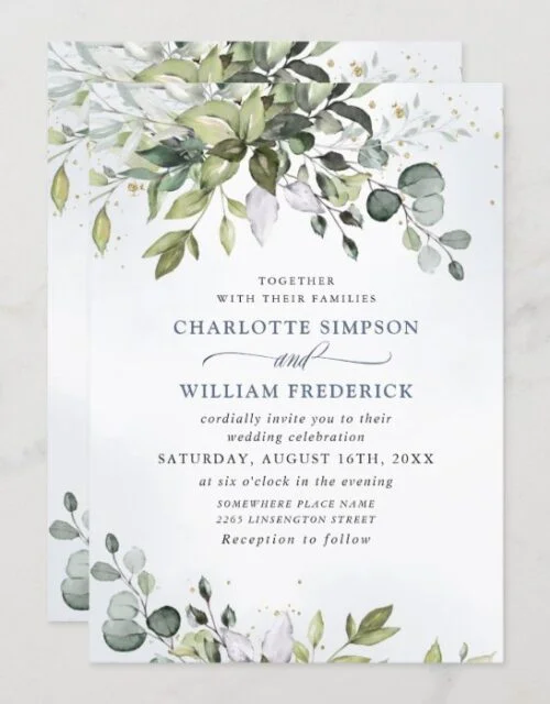 Watercolor Eucalyptus Greenery Wedding Invitation