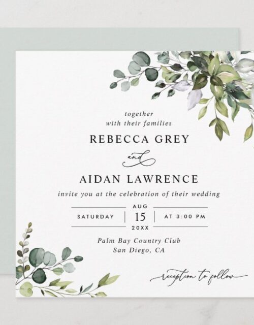Watercolor Eucalyptus Greenery Wedding Square Invitation