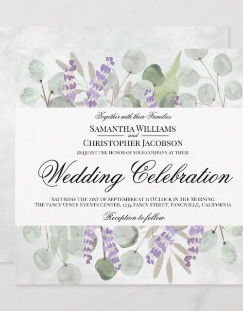 Watercolor Eucalyptus & Lavender Boho Chic Wedding Invitation