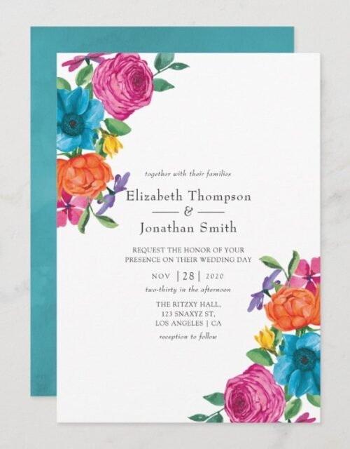 Watercolor Floral Fiesta Wedding Invitation