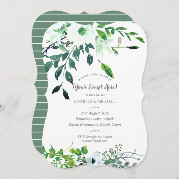 Watercolor Floral Invite Sage Blue White ANY EVENT