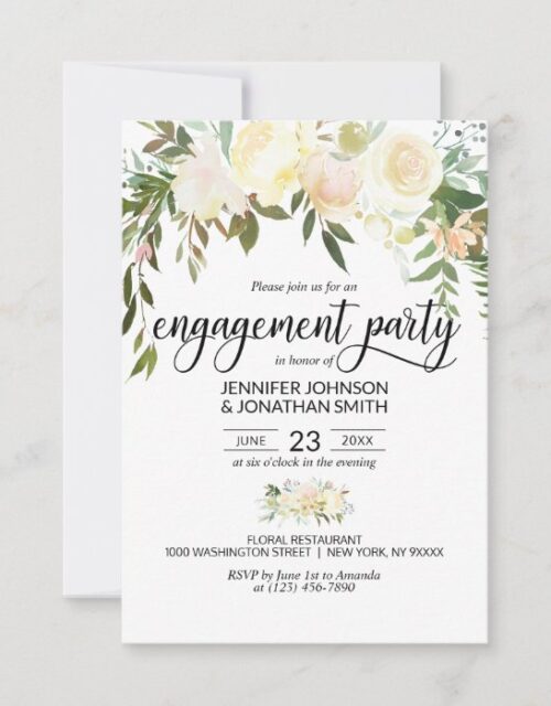 Watercolor Floral Ivory Engagement Party 3.5"x5" Invitation